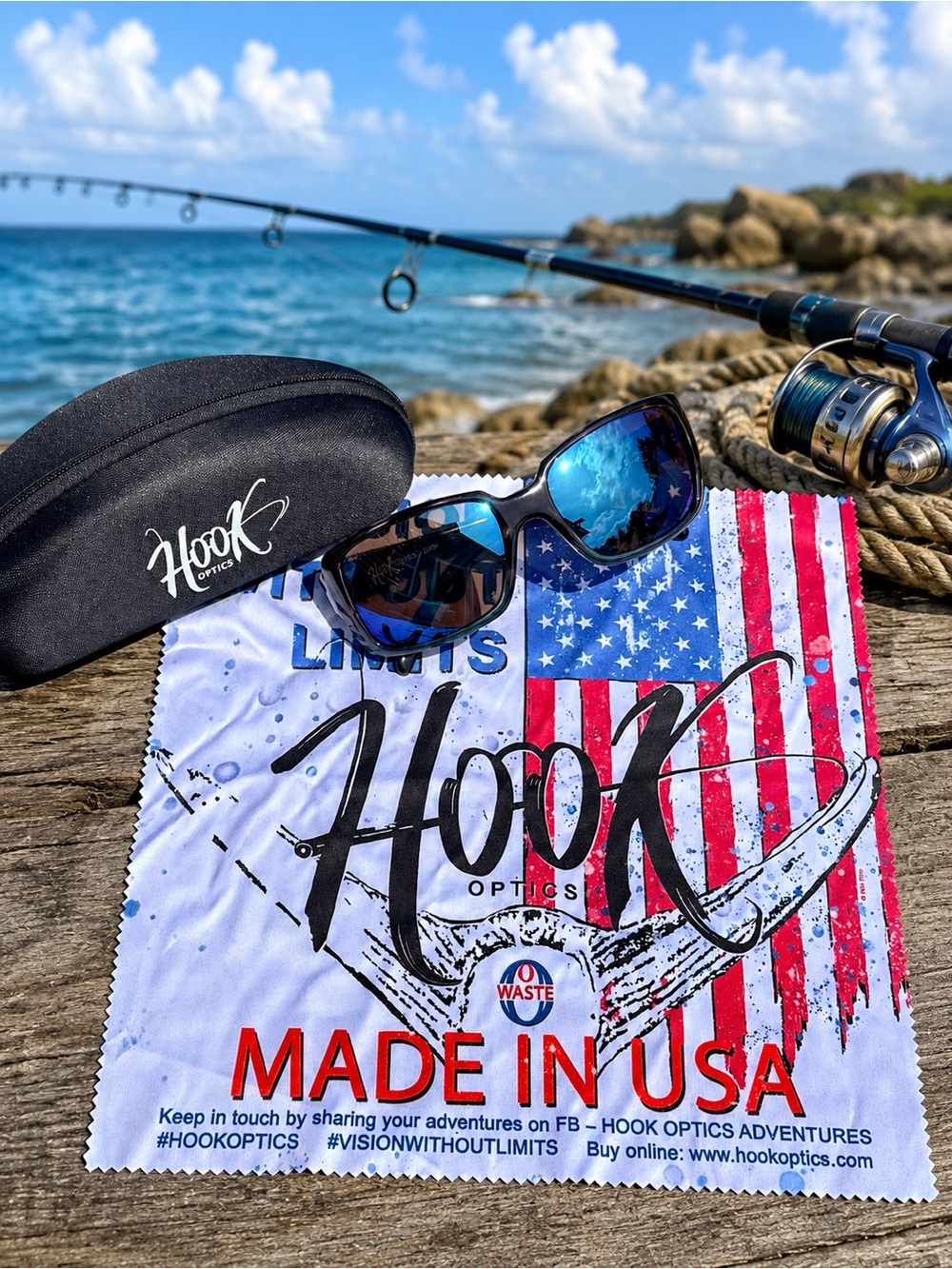 Hook Optics Polarized Sunglasses - Black Frame with Blue Mirrored Lenses